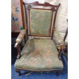 LATE 19TH CENTURY MAHOGANY ARMCHAIR ON QUEEN ANNE SUPPORTS
