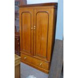 VICTORIAN MAHOGANY WARDROBE WITH 2 PANEL DOORS OVER DRAWER ON PLINTH BASE