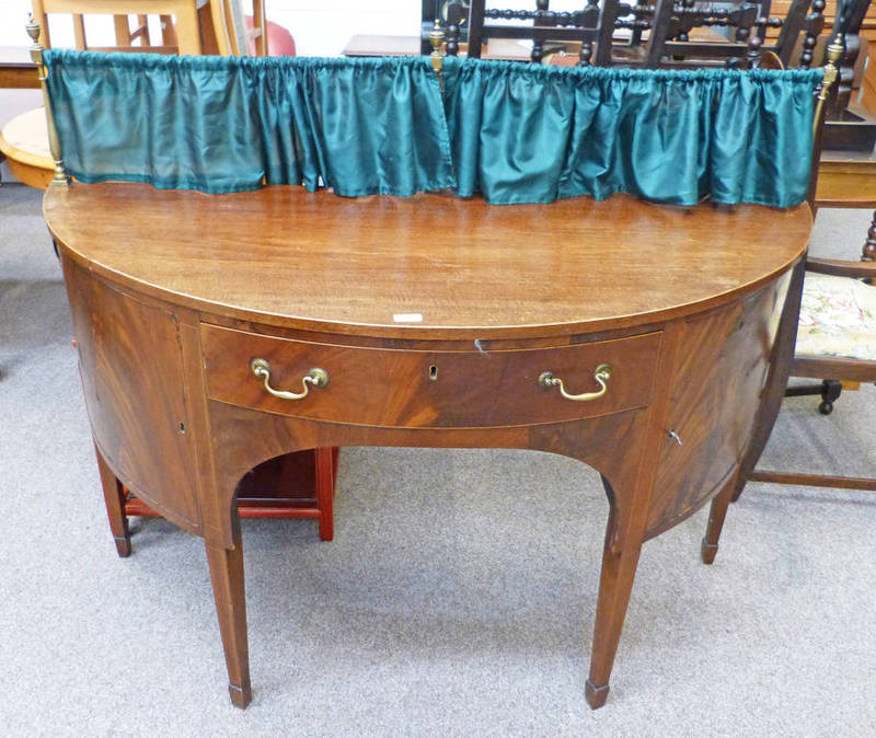 19TH CENTURY MAHOGANY DEMI-LUNE SIDEBOARD WITH DRAWER & 2 PANEL DOORS