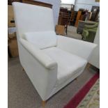 ITALIAN CREAM LEATHER ARMCHAIR ON SHAPED BEECH SUPPORTS STAMPED POLTRONA FRAU