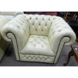 CREAM LEATHER CHESTERFIELD CLUB ARMCHAIR