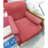 OVERSTUFFED ARMCHAIR ON SQUARE TAPERED SUPPORTS Condition Report: 87 cms tall x 79