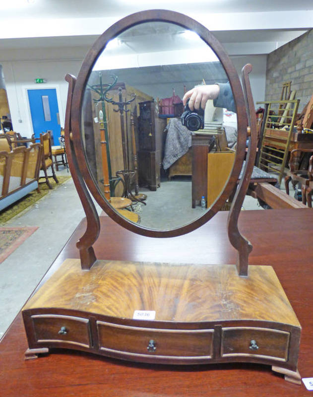 MAHOGANY DRESSING TABLE MIRROR WITH 3 DRAWERS & SHAPED FRONTS