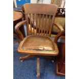 ARTS & CRAFTS STYLE OAK DESK CHAIR Condition Report: Seat cover needs replaced,