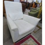 ITALIAN CREAM LEATHER ARMCHAIR ON SHAPED BEECH SUPPORTS STAMPED POLTRONA FRAU