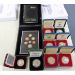 VARIOUS SILVER CROWNS & 2008 ROYAL SHIELD OF ARMS PROOF COLLECTION ETC