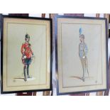 2 PAINTINGS OF OFFICERS IN FULL DRESS UNIFORM AND WEARING WW1 MEDALS BY GHB XX11 (1922) 24 X 37CM