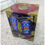 20TH CENTURY CHINESE WOOD AND BRASS TABLE CABINET WITH FLORAL PANELS 21.