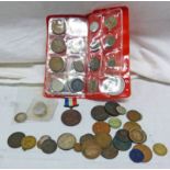 VARIOUS COINS TO INCLUDE AMERICAN FIVE CENTS, AMERICAN AND BRITISH COINS,