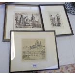 FRAMED ETCHING CORFE CASTLE, SIGNED CYRIL ANNING, ETCHING OF MORGAN ACADEMY SIGNED W.P.