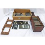 SELECTION OF COLOURED AND BLACK & WHITE GLASS SLIDES IN ONE BOX