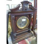 OAK MANTLE CLOCK WITH SILVERED & ENGRAVED DIAL