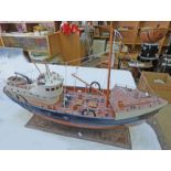 MODEL OF THE FISHING TRAWLER LYNGUS ME 152 ON STAND 75CM LONG