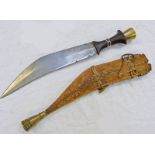 NORTH AFRICAN SIDE ARM DAGGER, WOODEN GRIP WITH BRASS POMMEL CAP,