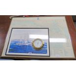 BRASS CASED WEMPE BAROMETER PICTURE OF BEN VORLICK & FRAMED REVIEW OF THE FLEET SPITHEAD 1977