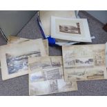 VARIOUS CARD SHEETS WITH EARLY PHOTOGRAPHS ATTACHED TO INCLUDE GENOA, INTERIOR SCENES,
