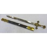 BRITISH 1856 MK1 BAND SWORD WITH 46CM WILKINSON DOUBLE EDGED BLADE, HEAVY BRASS CRUCIFORM HILT,