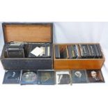 SELECTION OF BLACK & WHITE GLASS SLIDES IN 2 BOXES