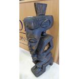 HARDWOOD AFRICAN FIGURE OF A SEATED WOMAN WITH CARVED DECORATION 62CM TALL