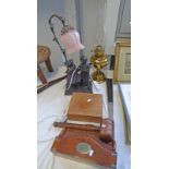 GAVEL, PARAFFIN LAMP, LETTER RACK,