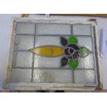 METAL FRAMED ARTS & CRAFTS LEADED GLASS PANEL 48.5 X 61.