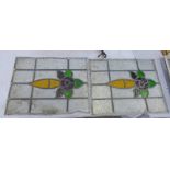 2 ARTS & CRAFTS LEADED GLASS PANELS 46 X 59 CMS