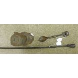 AFRICAN HARDWOOD SPOON , LONG HARDWOOD FIGURE OF A MAN,