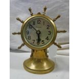 GILT BRASS SHIPS WHEEL MANTLE CLOCK BY WESTBURY - 16 CM TALL