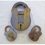 CHATWOODS INVINCIBLE BRASS AND METAL LARGE PADLOCK WITH SERIAL NO 180043 AND 2 OTHERS