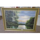 DAVID A JAMES RIVER SCENE SIGNED FRAMED OIL PAINTING 60 X 90CM