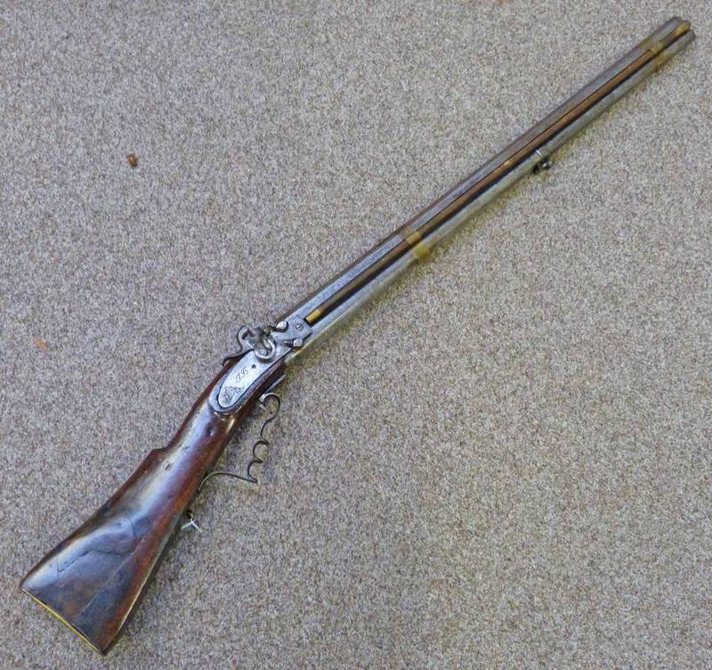 EARLY 19TH CENTURY PERCUSSION OVER-AND-UNDER COMBINATION SPORTING GUN, INITIALLED J.