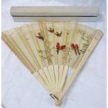 19TH CENTURY FAN WITH CARVED BONE STICKS