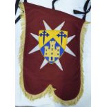 CLAN CREST BAGPIPE BANNER WITH BLUE AND YELLOW CROSSES AND CASTLE