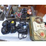 ZENIT-B CAMERA WITH HELIOS LENS, VARIOUS OTHER CAMERA EQUIPMENT, BOWLS , PHILLIPS TAPE PLAYER,