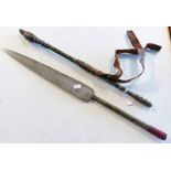 SPEAR WITH WIRE GRIP HANDLE & 35 CM BLADE AND LEATHER COVERED BATON 48.