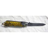 LARGE POCKET KNIFE WITH HORN SCALES BY S.