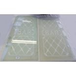 PAIR OF ETCHED GLASS BAR PANELS 77 X 39CM 'BAR' -2-
