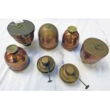 5 COPPER JELLY MOULDS ONE MARKED "TEMPLE & COOK W.W.