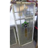 LARGE METAL FRAMED ARTS & CRAFTS LEADED GLASS PANEL OVERALL SIZE 118 X 48 CMS IN METAL FRAME