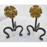 PAIR OF METAL AND BRASS FIRE DOGS