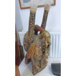 CENTRAL AFRICAN CARVED WOODEN HELMET WITH TWO HORNS AND STYLIZED CROCODILE MOUTH - 63.