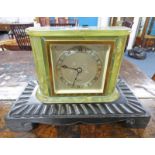 GREEN ONYX ARTS & CRAFTS STYLE CLOCK BY ELLIOT ON HARDWOOD BASE