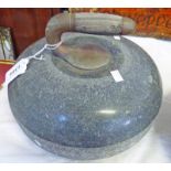 GRANITE CURLING STONE WITH WOODEN GRIP Condition Report: 26cm across.