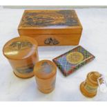 MAUCHLINE WARE BOX, TAPE MEASURE,