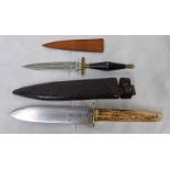 SMALL BOWIE KNIFE, SINGLE EDGE STEEL BLADE STAMPED 'HARRISON RIDDLE & CO,