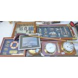 ROPE TYING DIARAMAS TABIC WALL CLOCK AND BAROMETER ON WALL PLAQUE,
