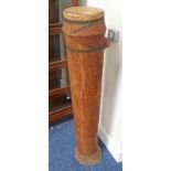 SOUTH AFRICAN DRUM WITH HIDE TOP - 129CM TALL DECORATED WITH RED PIGMENT AND BANDED HORIZONTAL &