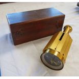 BRASS OCTAGONAL SURVEYORS CROSS STAFF HEAD WITH COMPASS - 18CMS TALL IN FITTED WOODEN CASE