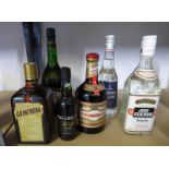 VARIOUS BOTTLES OF SPIRITS INCLUDING SAMBUCA, COINTREAU TEQUILA, DRAMBUIE,