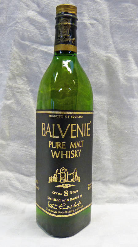 1 BOTTLE BALVENIE OVER 8 YEAR OLD PURE MALT WHISKY - 26 2/3 FL OZS,